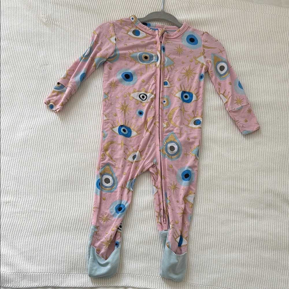 Posh peanut evil eye Pink and Blue Kids romper footie
